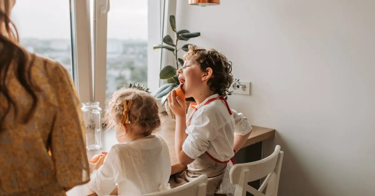 Warm kitchen scene with family