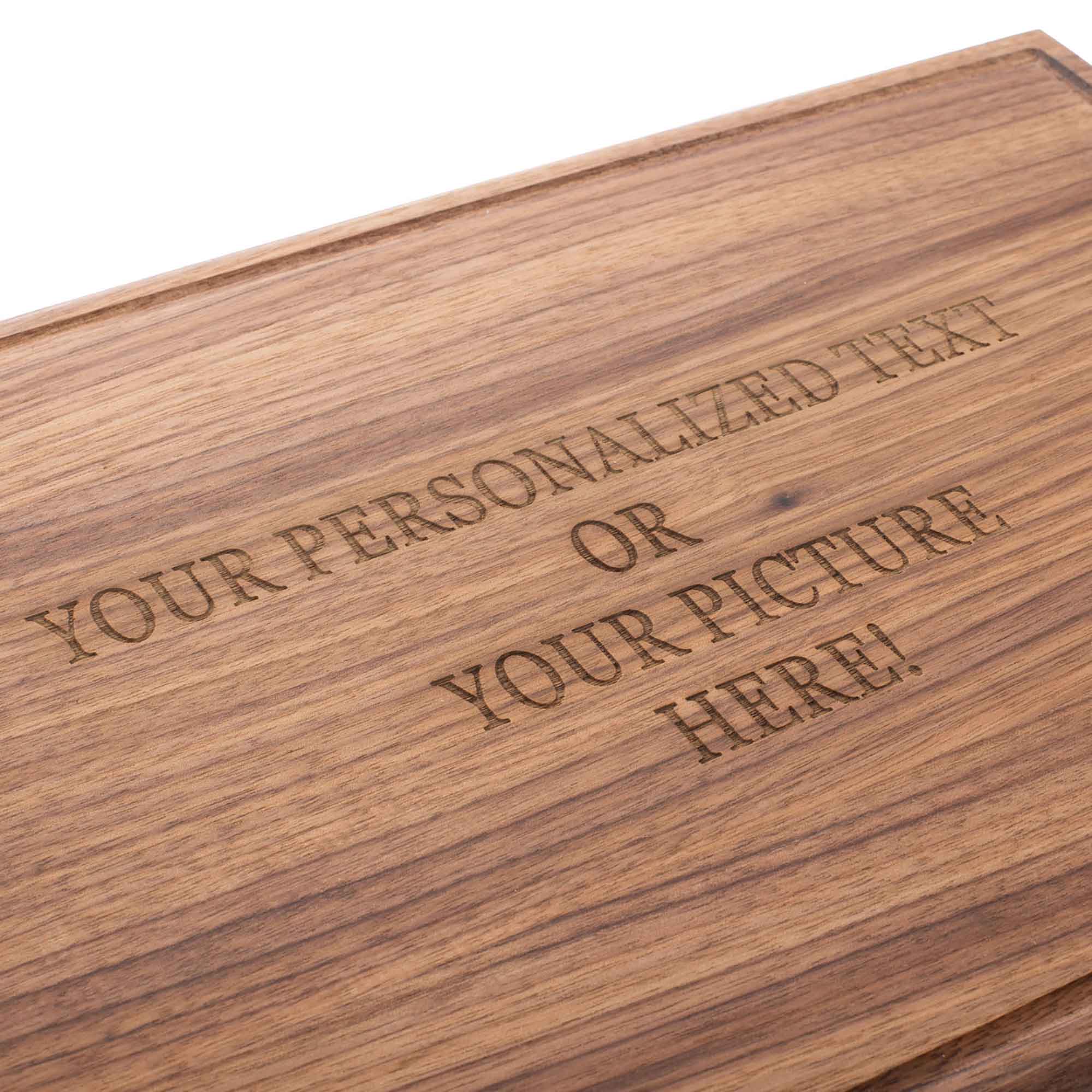 Personalised wooden board with engraved text shown as a wooden wedding gift idea