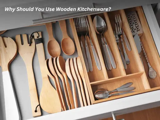 A box with wooden and stainless steel utensils