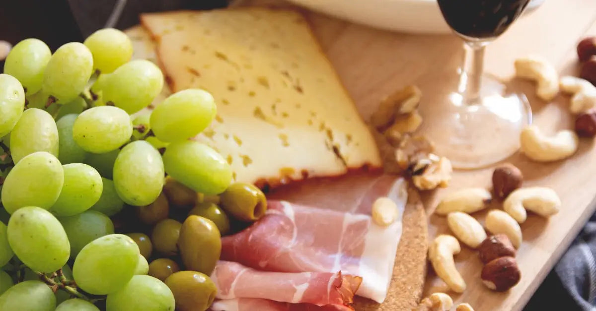Festive wooden cheese board spread