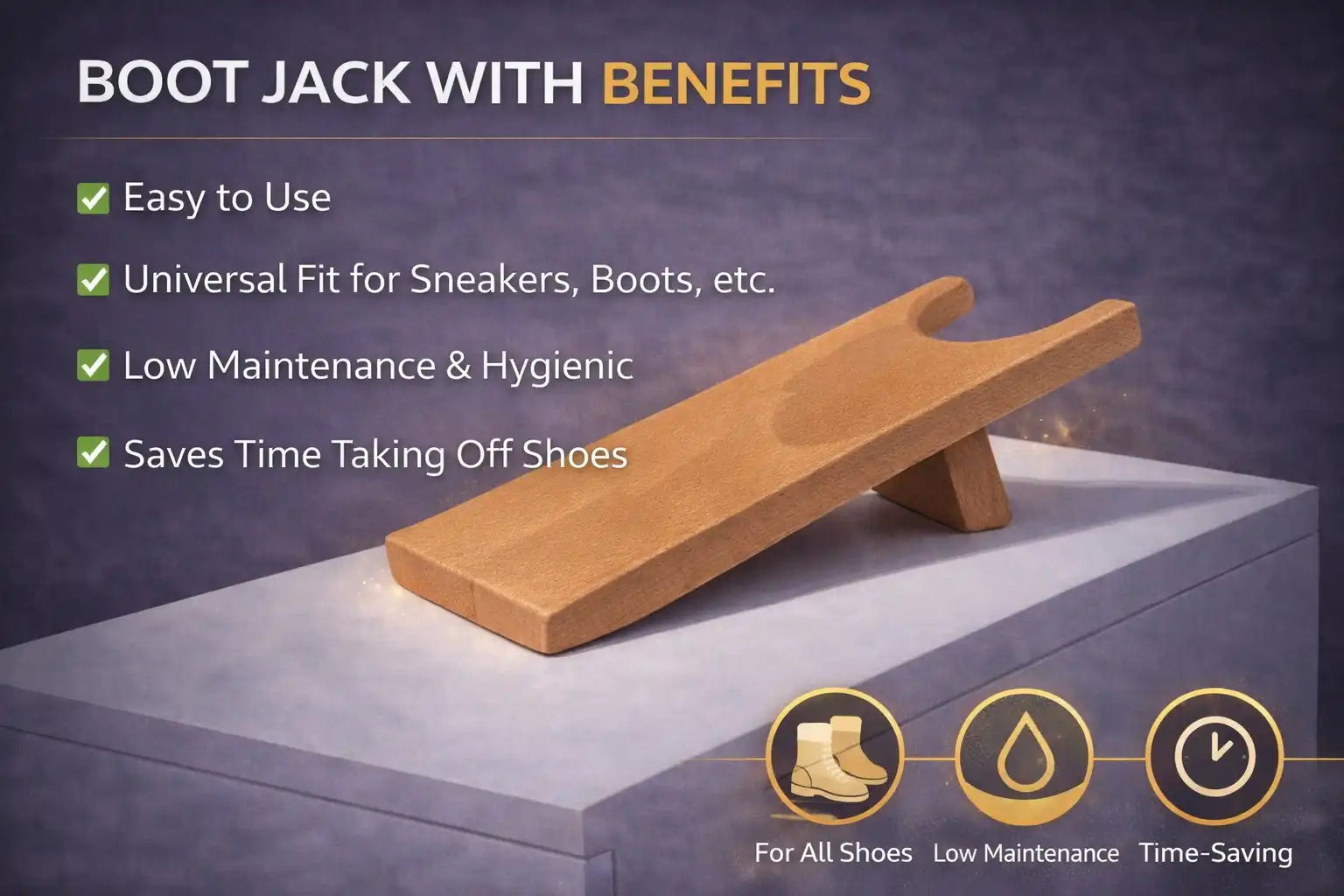 Feature graphic showing beechwood boot jack with benefit icons