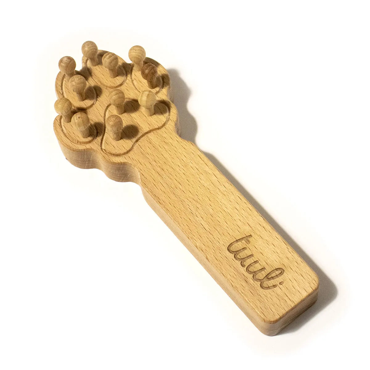 Personalized wooden dog massager with natural paw shape design for pet relaxation