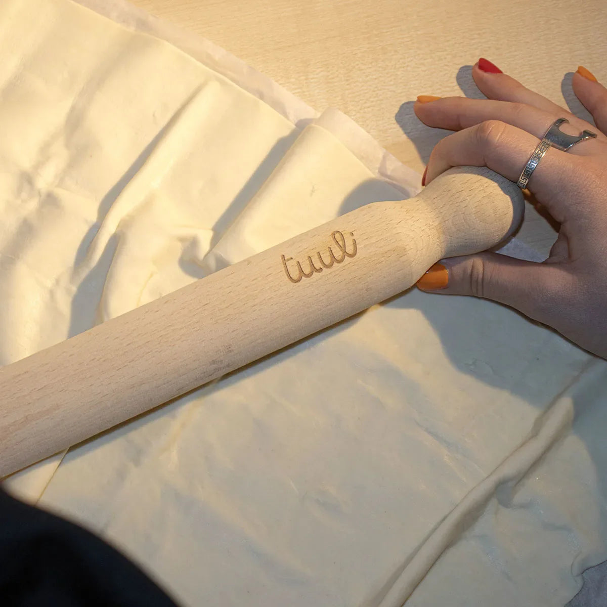 Klaar-om-te-geven Gepersonaliseerde Deegroller - Elegante Verpakking met Op Maat Gegraveerd Gereedschap van Beukenhout voor Bakken