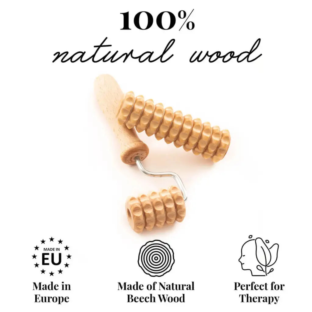 Paire de mini rouleaux dermiques en bois, vue de l'ensemble complet