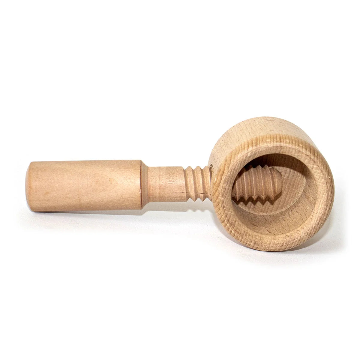 Close-up of Detailed Craftsmanship: Walnut Grinder Showing Intricate Wood Grain and Precision Engineering