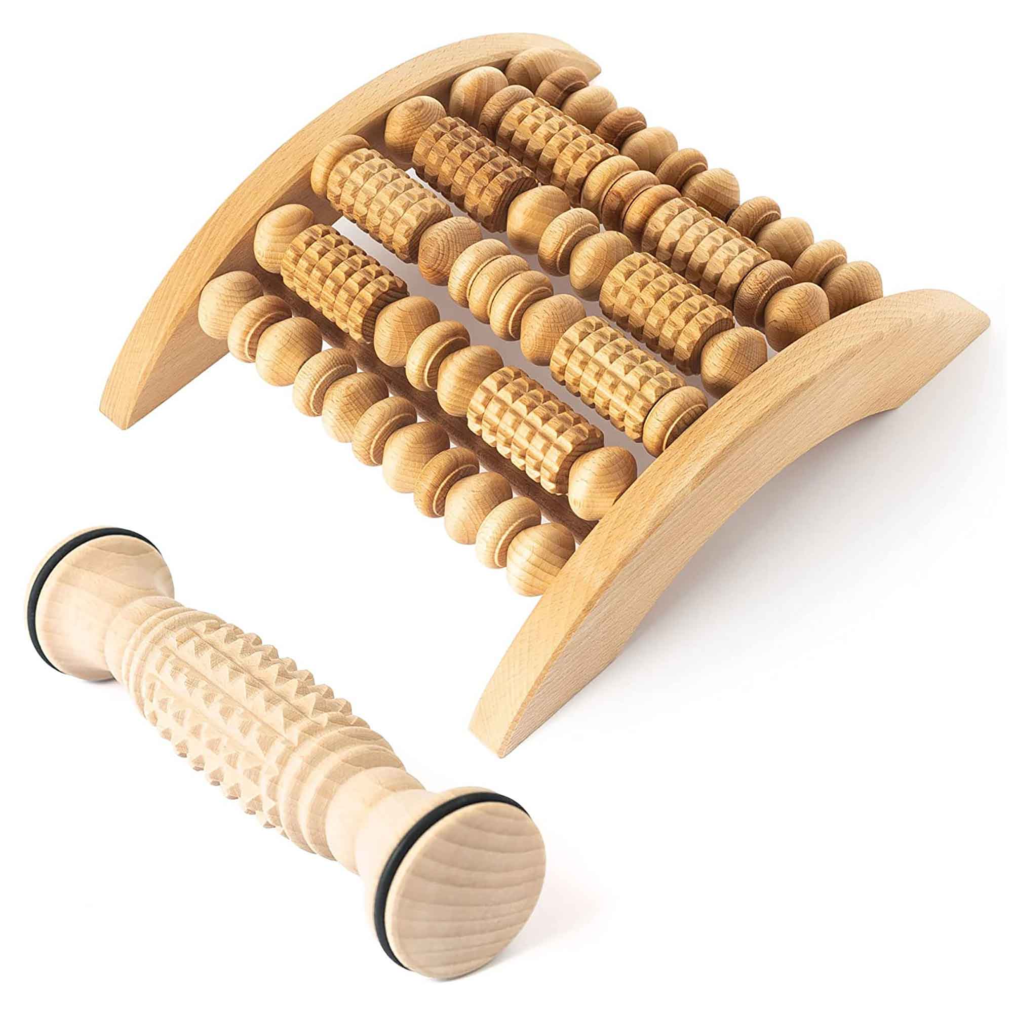Wooden foot massager set shown for a gentle home foot massage routine