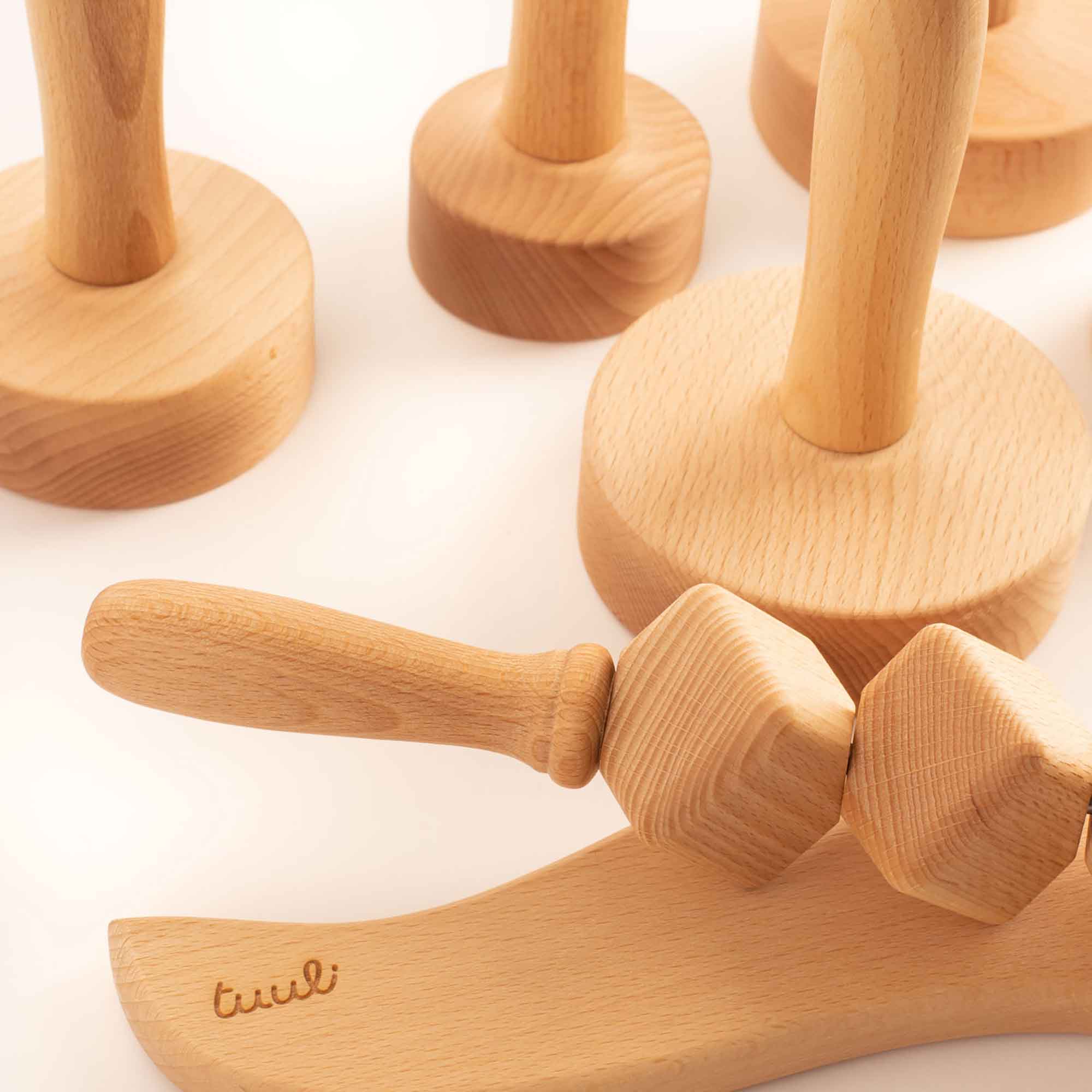 Wooden massage tools arranged for an appearance-focused self-care routine