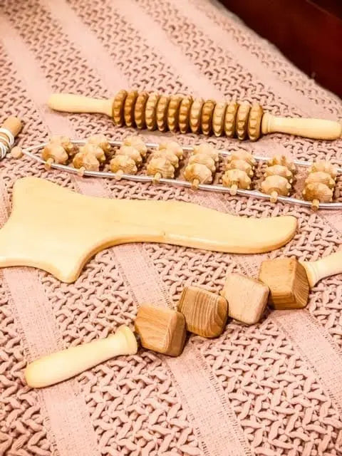 Tuuli wooden back massager roller shown in a calm home setting