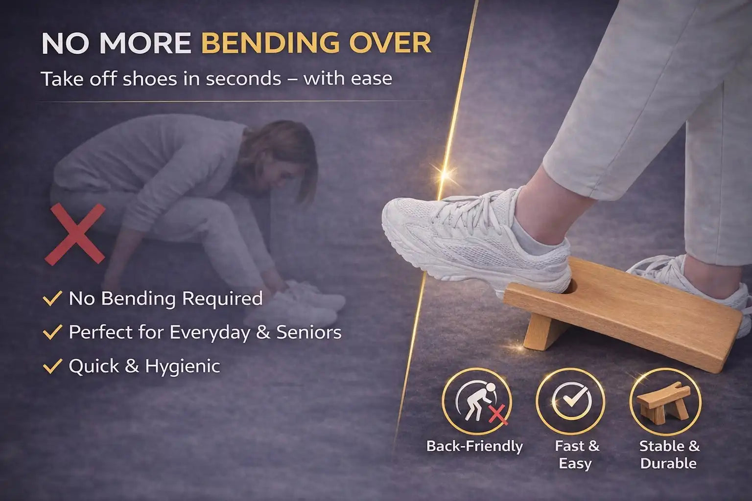 Graphic showing beechwood boot jack used to remove a shoe