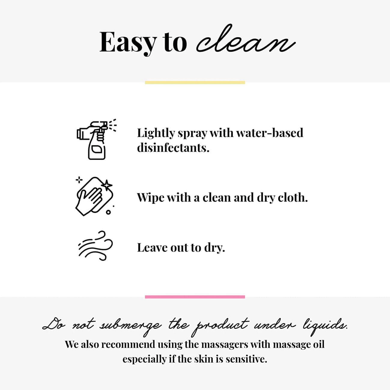 Instructions for cleaning a product with icons and text on a white background