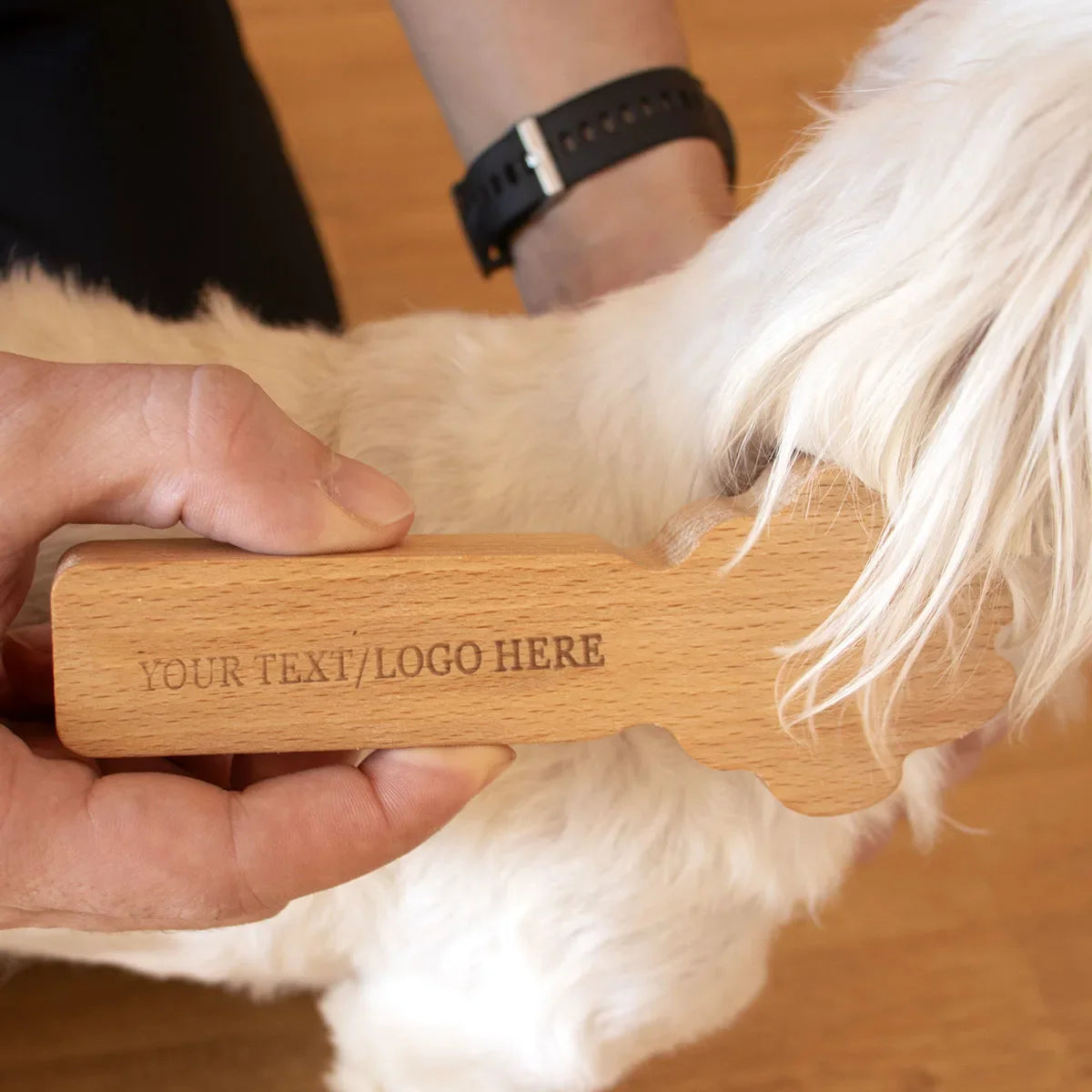 European-crafted wooden dog massager promoting holistic pet wellness