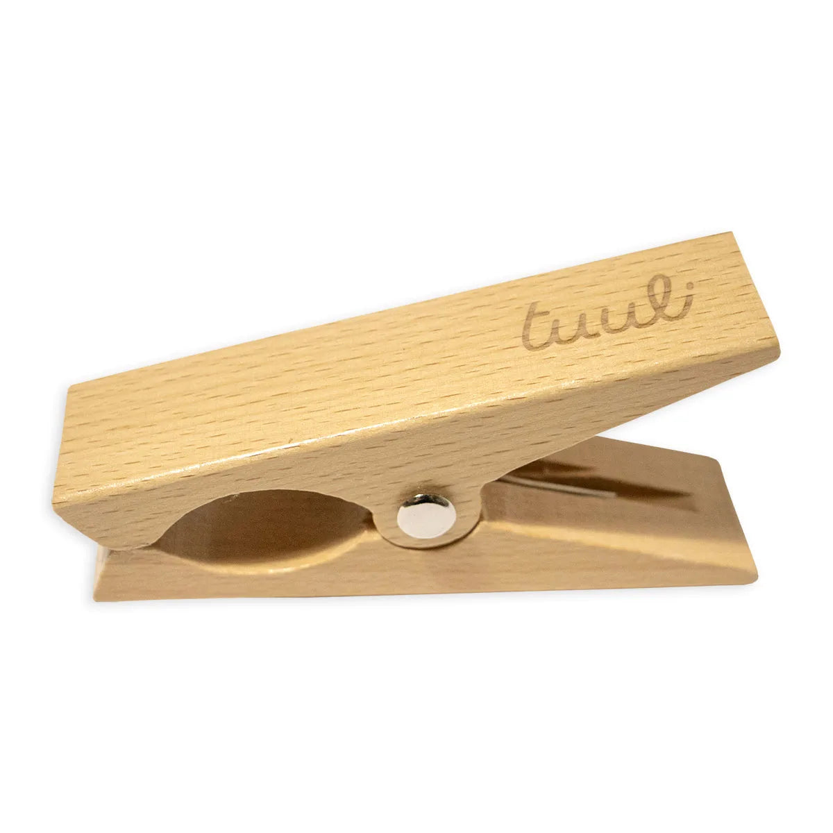 Personalized wooden beach clips set of 2 holding towels securely at the beach