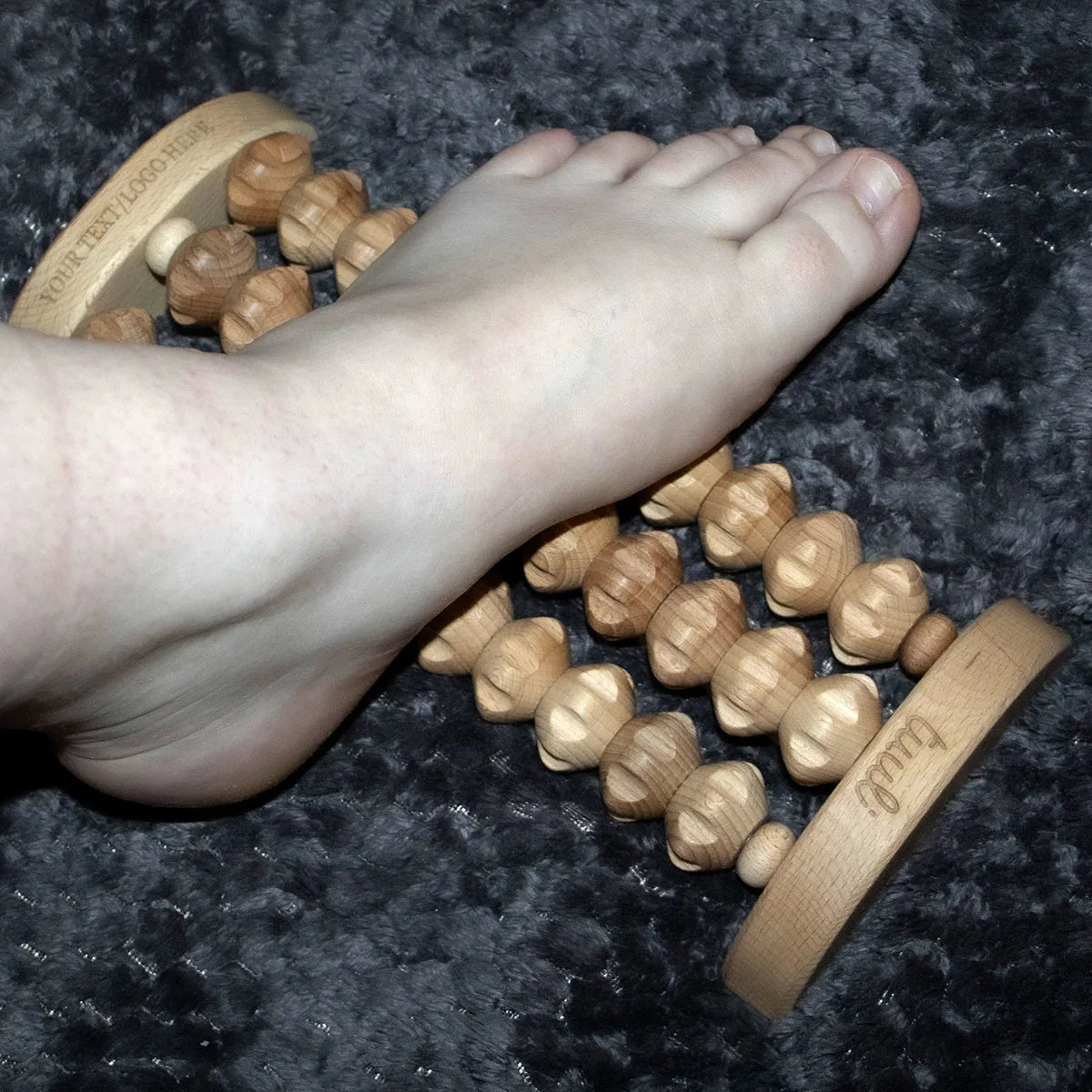 European-crafted wooden foot massager targeting acupressure points
