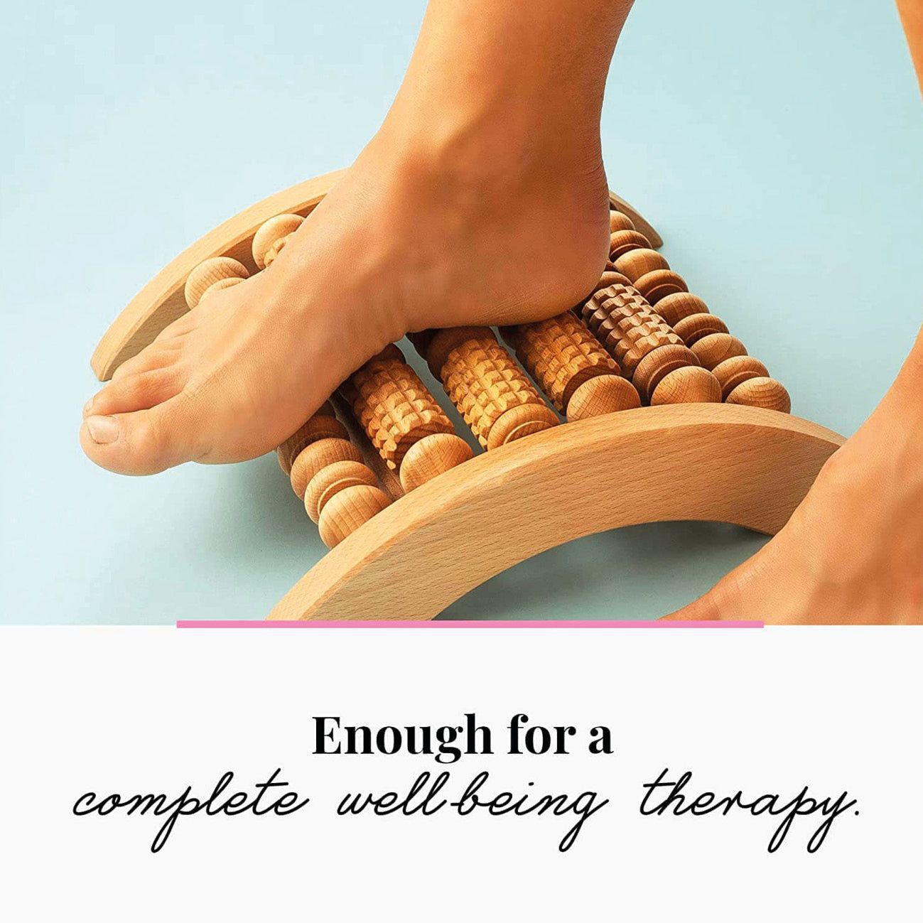 Person using a wooden foot massager